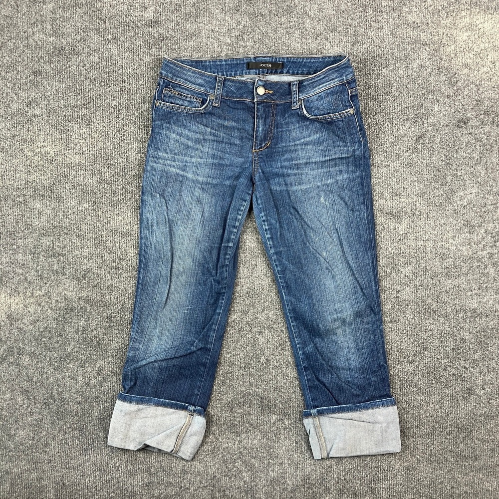 Joe's Jeans Honey Kicker Womens 27 Blue Denim Cuffed Cropped Stretch Mid Rise